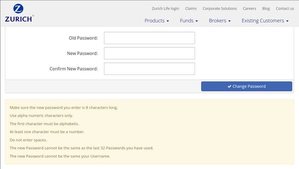 Zurich dumb password rule screenshot